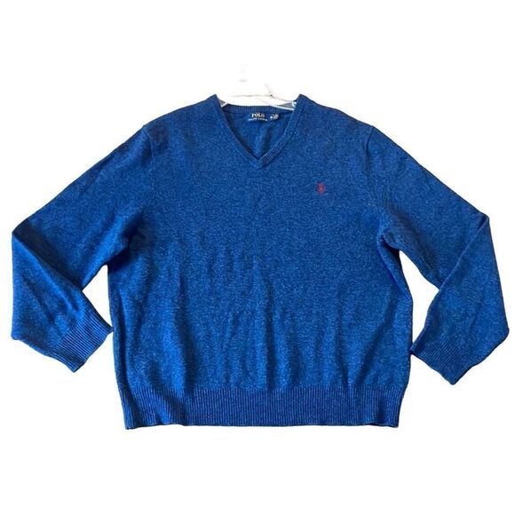 Polo Ralph Lauren XL blue 100% wool vneck sweater - Picture 1 of 10